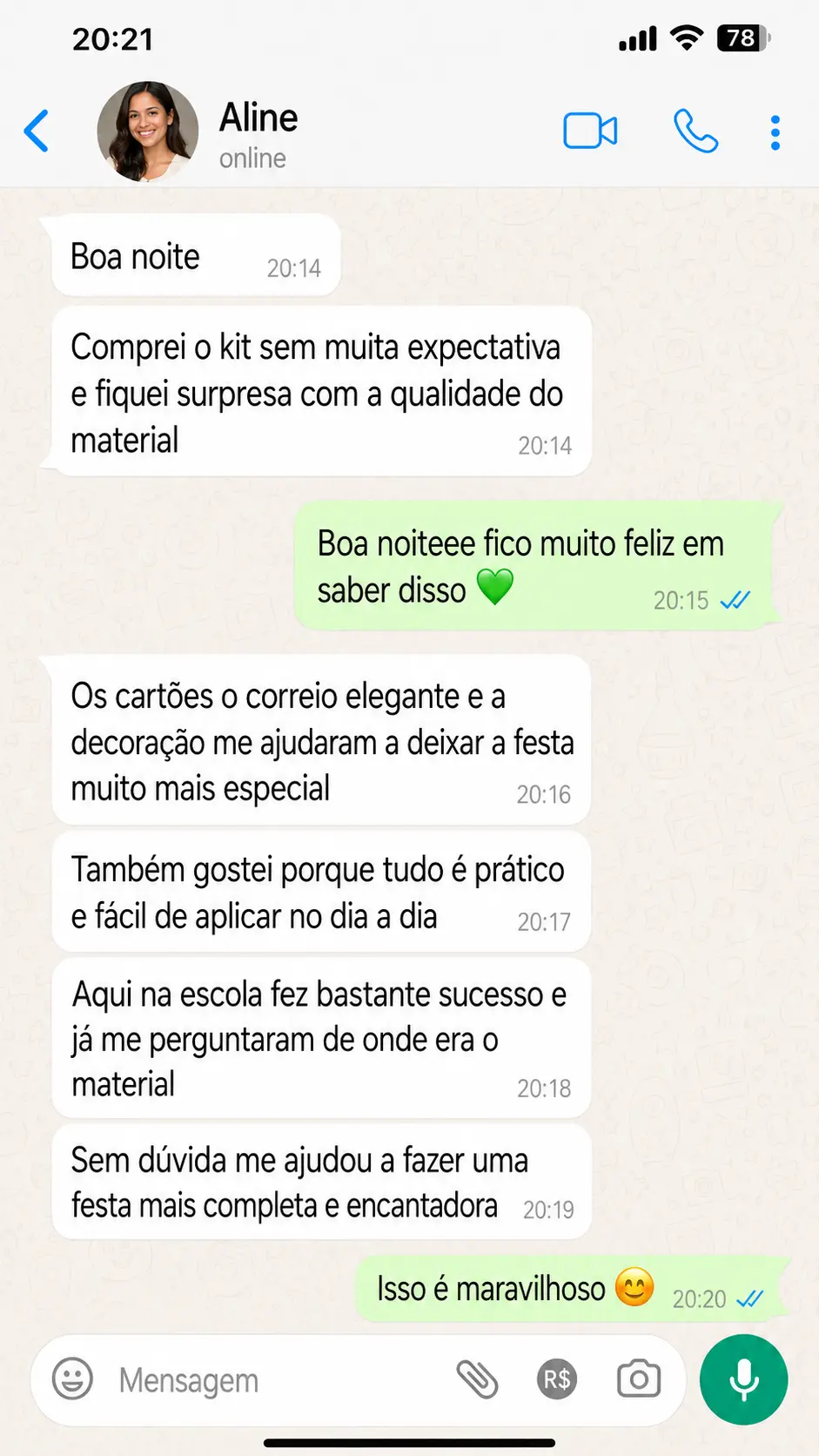 Depoimento Aline no WhatsApp